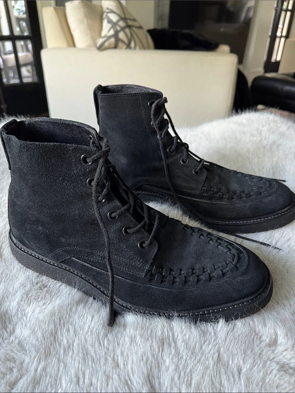 AllSaints Black Suede Chukka Boots with Moc Toe Stitching